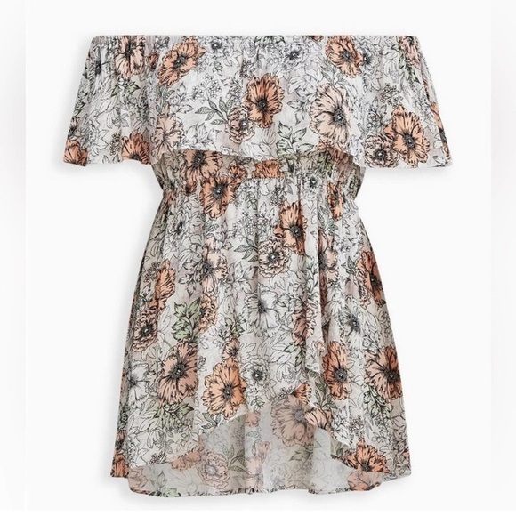 Torrid White & Orange Floral Off Shoulder Top Cinched Flowy Gauze High Low - Picture 1 of 7